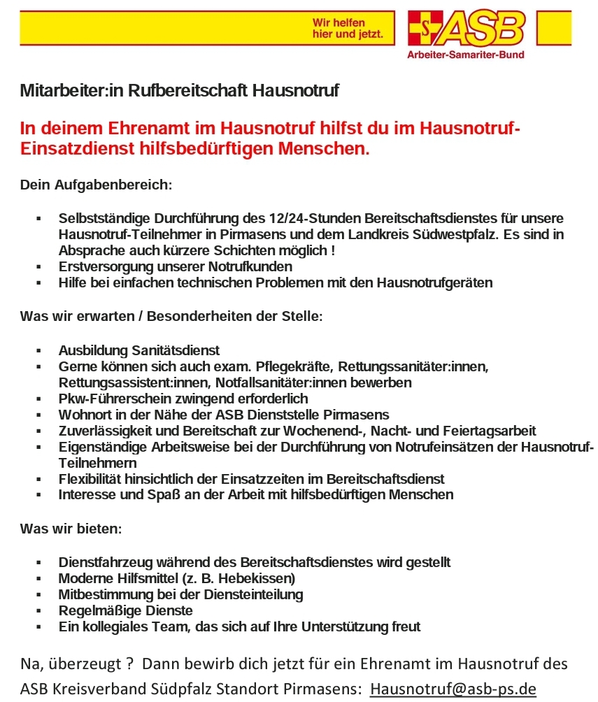 ASB Hausnotruf im Pirmasens